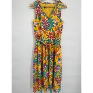 Talbots Dress Women’s 4 Yellow Tropical Bird Print Cruise Vacation Resortwear